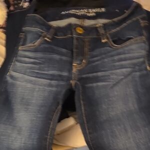 American Eagle Outfitters Blue Skinny Jeans with Vintage Wash and Fading